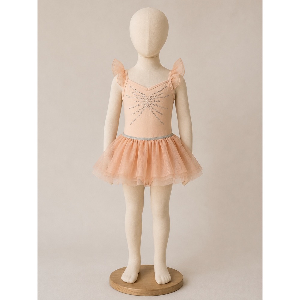 Cat & Jack Girls Peach Pink Sequin Starburst Ballet Leotard Tutu Dress M 8